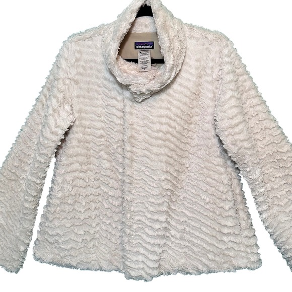 Patagonia Womens Jacket M Pelage Raschel Fleece Fur Wrap Asymmetrical Cream - Picture 4 of 13